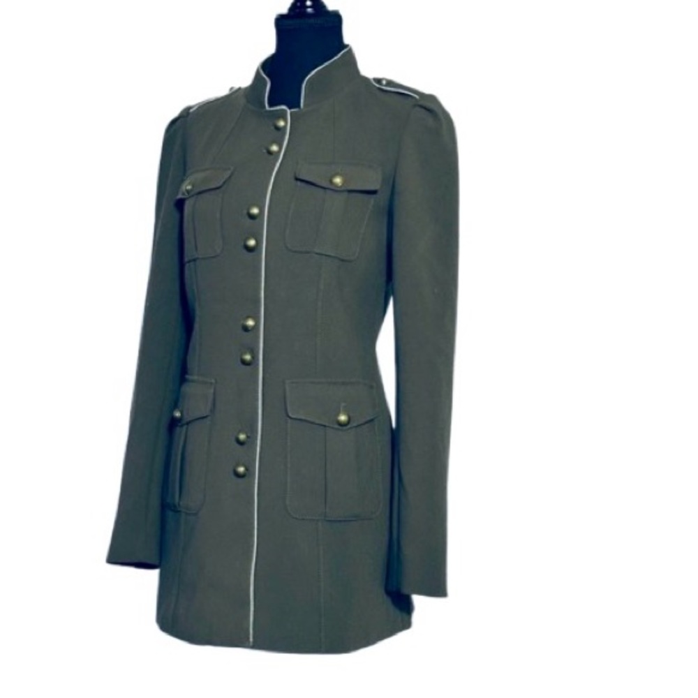 XS VINTAGE RETRO WHITE HOUSE BLACK MARKET JACKET MILITARY ARMY GREEN OLIVE